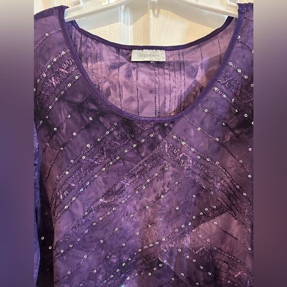 Dressbarn Sequined Embroidered Purple Stretchy Tunic Blouse  3/4 Sleeves 2X - Picture 3 of 9